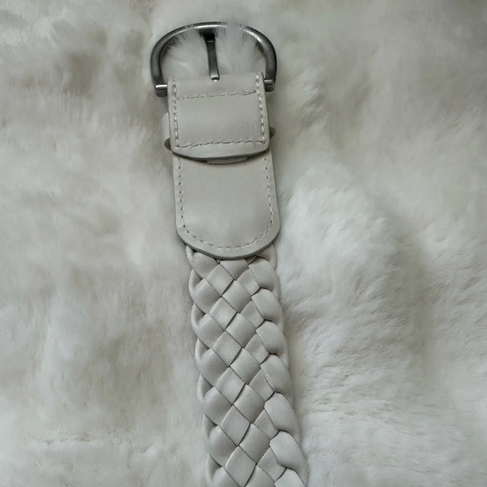 Elegant Off White/Ivory Braided Belt With Silver Buckle - Boho Chic Coastal ~ M.